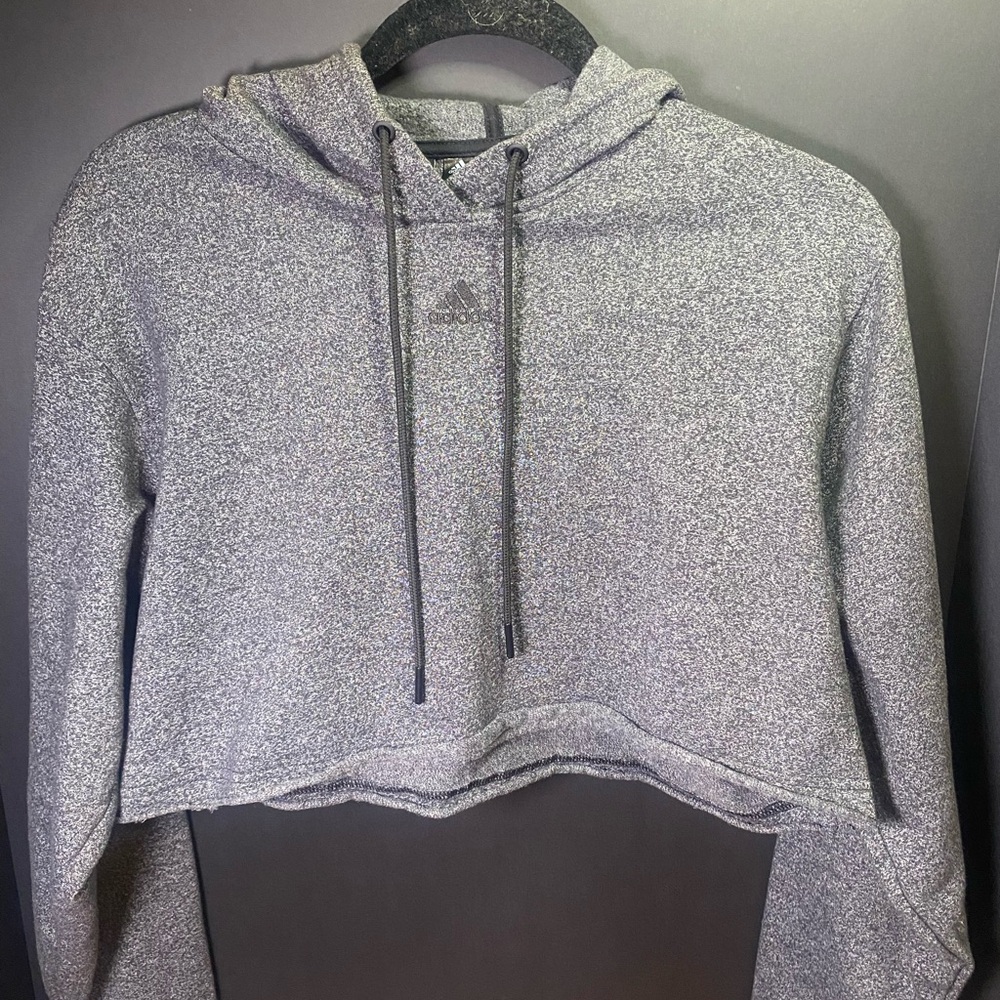 Adidas Women's Heathered Gray Cropped‎ Hoodie